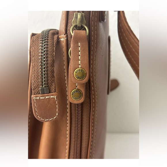 Fossil Brown crossbody bag leather Vintage Double Zip Flap Travel Purse Magnetic - Picture 4 of 15
